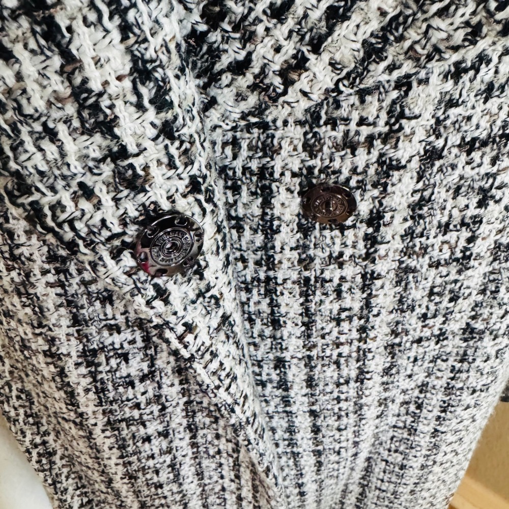 Sam Edelman Tweed Drape Lapel Wrap Coat, Natural Tweed, Black Gray Size 8, NWT - Picture 13 of 15
